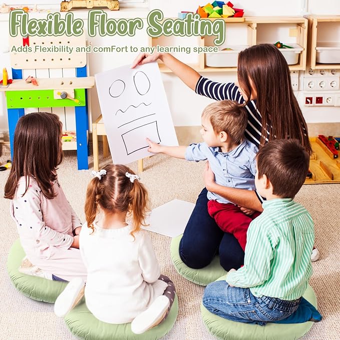 Fumete 12 Pcs Floor Pillows Cushions Seating 16 x 16 Inches Color Round Seat Reading Floor Chair Cushions for Kids Adults Classroom Home School Playing Supplies(Green) - Bloomnest
