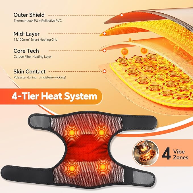 Cordless Knee Heating Pad, 3-in-1 Heated Knee Brace Wrap with Massage, Heating Pad for Knee Elbow Shoulder Pain Relief, Rechargeable Knee Massager for Arthritis Pain Relief - Bloomnest