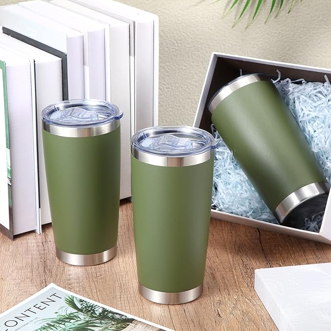 Sieral 36 Packs Stainless Steel Tumbler Bulk with Lid Vacuum Double Wall Insulated Travel Coffee Mug Powder Coated Tumbler Cup for Graduation Wedding Christmas Birthday Party(Army Green, 20 oz) - Bloomnest