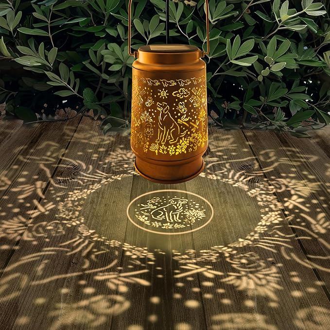 Lawn Social Solar Lanterns Outdoor Waterproof, Dog Metal Hanging Solar Lights for Outside, Garden Decor Birthday Gifts for Women Mom Grandma, Outdoor Lantern for Patio Yard Walkway Balcony Porch - Bloomnest