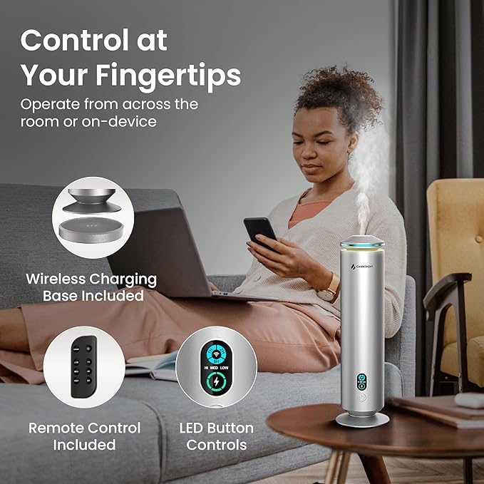 MajesticMist Rechargeable - Aluminum Waterless Essential Oil Diffuser with Wireless Charging, Quiet Aroma Diffuser, Scent Diffusers for Home, Room & Hotel, Remote Control, USB-C, 1000sq.ft - Bloomnest