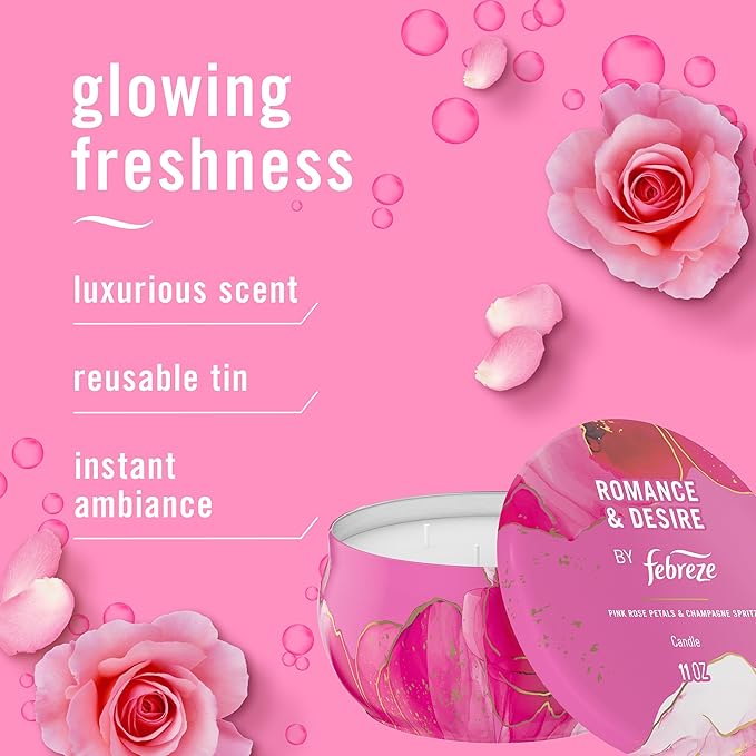 Febreze Scented Candle, Romance & Desire Scent, 11 oz 4 Wick Candle, Single Pack - Bloomnest