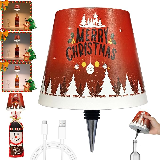 Wireless Bottle Lamp-Christmas Wine Bottle Lights with Touch Dimming,3 Color Temperatures Table Lamps, Rechargeable LED Lamp Shade for Home, Bar, Restaurants and Outdoor Use - Bloomnest