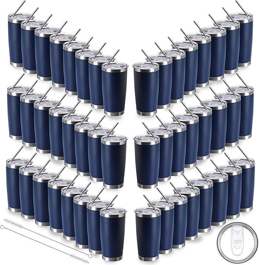 20oz insulted tumblers stainless steel cup Tumbler Bulk with push Lid, and metal straw powder coated coffee cup for cold and hot drinking (48, navy blue) - Bloomnest