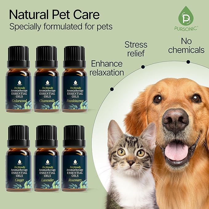 PURSONIC Pet Friendly Aromatherapy Essential Oils Collection, 6-Count - Safe for Dogs and Cats, Natural Relaxation and Stress Relief - Bloomnest