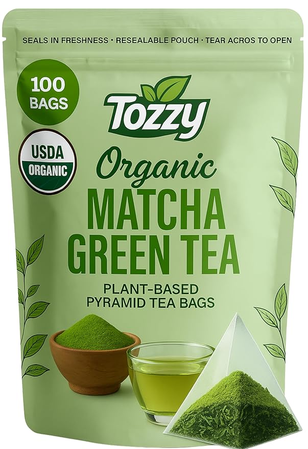 Tozzy Organic Matcha Green Tea – 100 Count, Plant-Based Pyramid Tea Bags | Ceremonial Matcha + Whole Leaf Sencha - Bloomnest