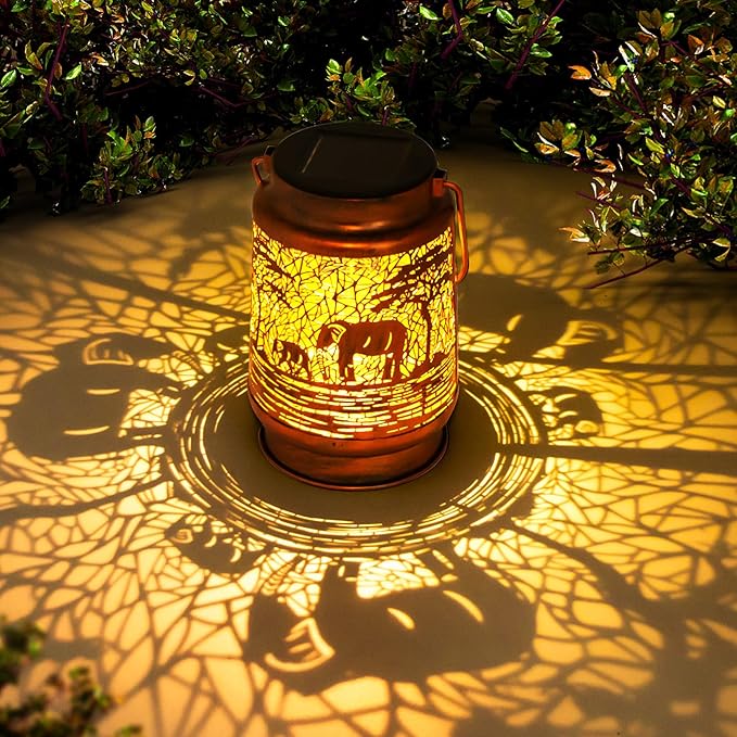 Solar Lanterns Outdoor Garden Decor, Gifts for Women, Mom, Grandma, Birthday, Thanksgiving, Decorative Waterproof Hanging Metal LED Light for Yard, Patio, Lawn, Landscape, Backyard (Elephant) - Bloomnest