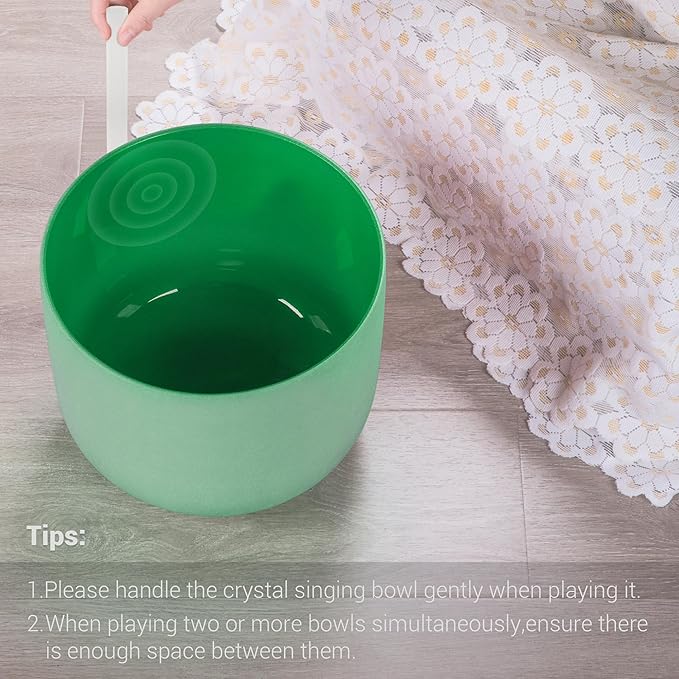 432hz 8 inch Green F Note Heart Chakra Quartz Crystal Singing Bowl with Resonance Striker for Healing Mindfulness Meditation Yoga Sound Baths - Bloomnest