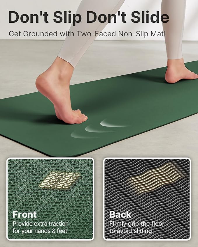 Yoga Mat,Non-Slip TPE Exercise Mat(1/4 Inch) for Pilates, Fitness & Barefoot Workouts, Home Gym Studio with Strap & Bag - Bloomnest