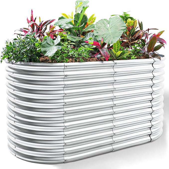 Land Guard 6x3x3ft Oval Galvanized Raised Garden Beds, Large-Capacity Metal Planter Box Outdoor, Durable Deep Raised Garden Bed 3ft Tall, Raised Beds for Gardening Vegetables, Classic Silver - Bloomnest