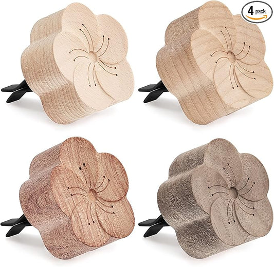 Zubebe Aroma Wood Essential Oil Diffuser 4 Packs Minimalistic Decor Car Air Freshener Flower Diffuser with Aromatherapy Clip for Car Office Bedroom - Bloomnest
