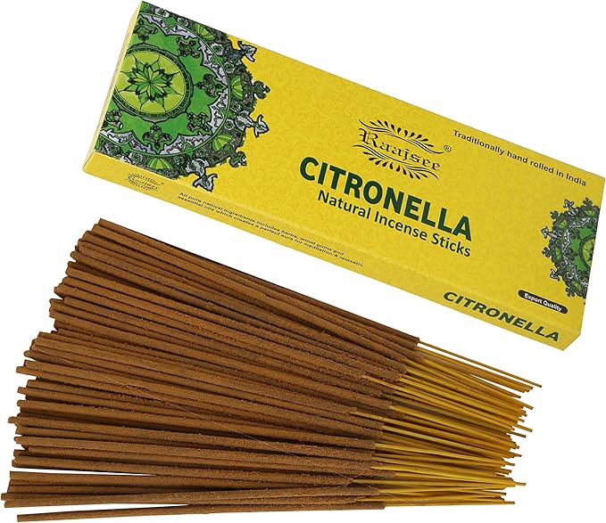 Raajsee Citronella Incense Sticks 100 gm Pack-100% Pure Organic Natural Hand Rolled Free from Chemicals-Perfect for Church,Aromatherapy,Relaxation,Meditation,Positivity & Sensual Therapy RAAJSEE