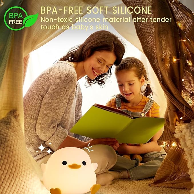 Duck Lamp, Cute Pea Duck Night Light, 2 Levels Dimmable Ducky Night Lamp, LED Squishy Animal Light for Kids Sleep, Rechargeable Bedside Touch Silicone Lamp, Unique Dorm Decor Gift Toy - Bloomnest