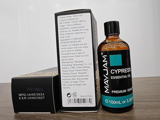 Cypress Essential Oil, MAYJAM 3.38fl.oz/100ml Cypress Oil with Glass Dropper, Ideal for Bedroom Living Room Office Use - Bloomnest