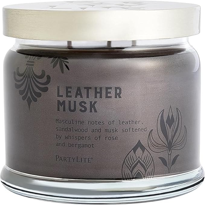PartyLite 3-Wick Jar Candle, Highly Fragranced Clean Burning Glass Candle, 25-45 Hours Burn Time (Leather Musk) - Bloomnest