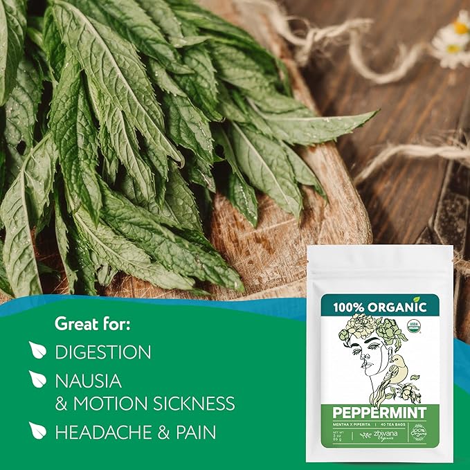 Organic Peppermint Tea Bags (40 TeaBags) - Peppermint Tea Organic - Te de Menta Organico Natural - Herbal Tea for Energy, Digestion, Nausea, Motion Sickness, Respiratory Support, Stress Relief - Bloomnest