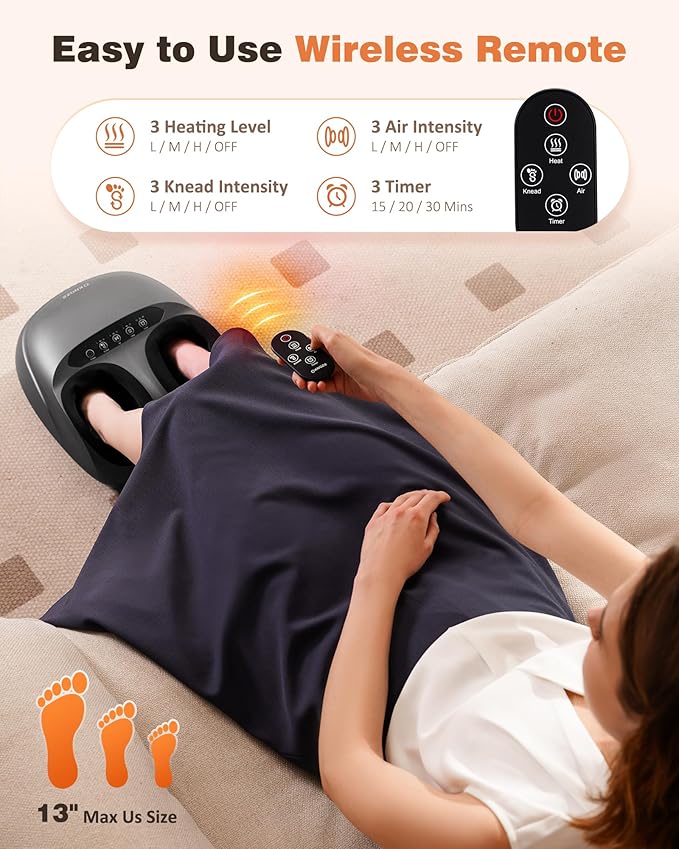 Shiatsu Foot Massager Machine with Heat & Remote, 2025 Upgraded Deep Kneading Feet Massager for Plantar Fasciitis & Neuropathy, 3 Heat Levels, Multi-Mode Massage, Auto-Off Timers, Gifts for Women Men - Bloomnest