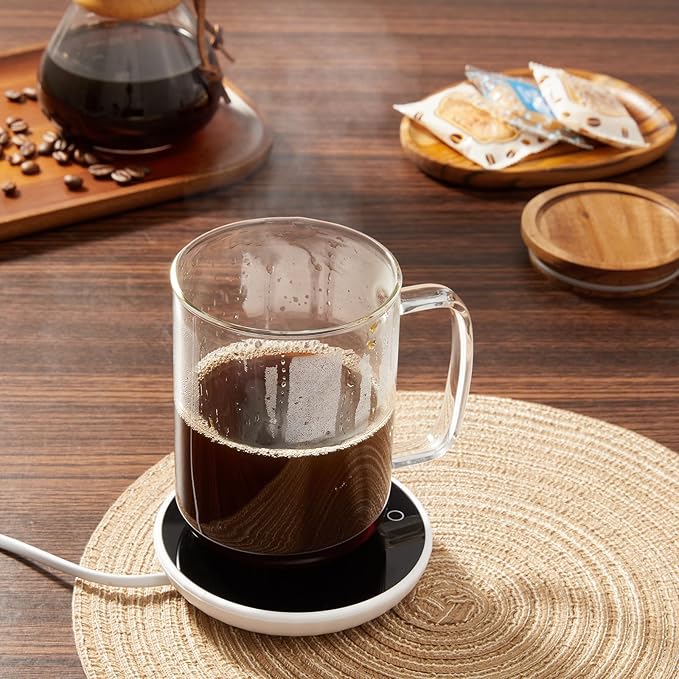 DRASTAR Glass Coffee Mugs, 20 oz Large Iced Coffee Cups, Flat Bottomed Cups with Acacia Wood Lid, Glass Tea Cup with Handle, Clear Tea Cup Set of 1 - Bloomnest