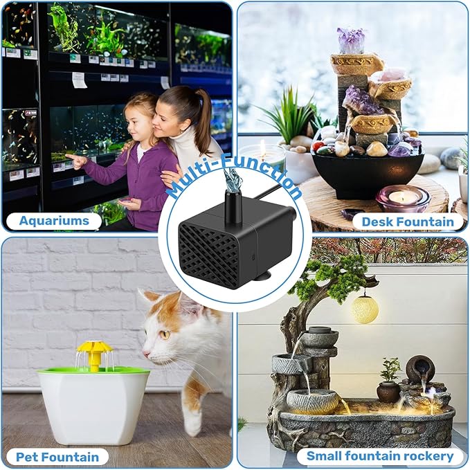 Mini Submersible Pump, Small Fountain Pump with & Sensor (DC 5V USB) for Fish Tank, Pet Fountains, Water feature, Tabletop Fountain, Pond, Hydroponics, Cat Drinking Fountain Replacement Pump - Bloomnest