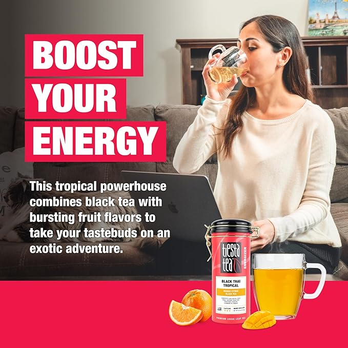Tiesta Tea - Black Thai Tropical, Loose Leaf, Mango Citrus Black Tea, Premium Blend, High Caffeinated, Make Hot or Iced & Brews up to 50 Cups, 4.5oz Refillable Tin - Bloomnest