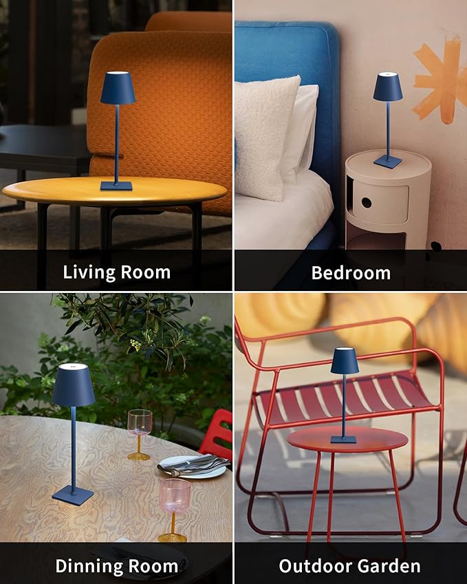 KDG 2 Pack Cordless Table Lamp,Portable LED Desk Lamp, 4000mAh Battery Operated, 3 Color Stepless Dimming Up, for Restaurant/Bedroom/Bars/Outdoor Party/Camping/Coffee Shop Night Light(Blue) - Bloomnest