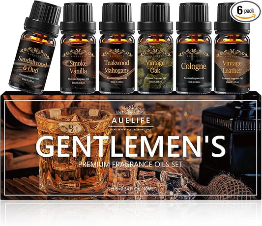 Men Essential Oils Set - 6 Premium Fragrance Oils for Diffusers for Home, Candles & Aromatherapy | Leather, Sandalwood, Cologne, Smoke Vanilla, Oak, Mahogany Scents | Gift Set for Men, Father's Day - Bloomnest