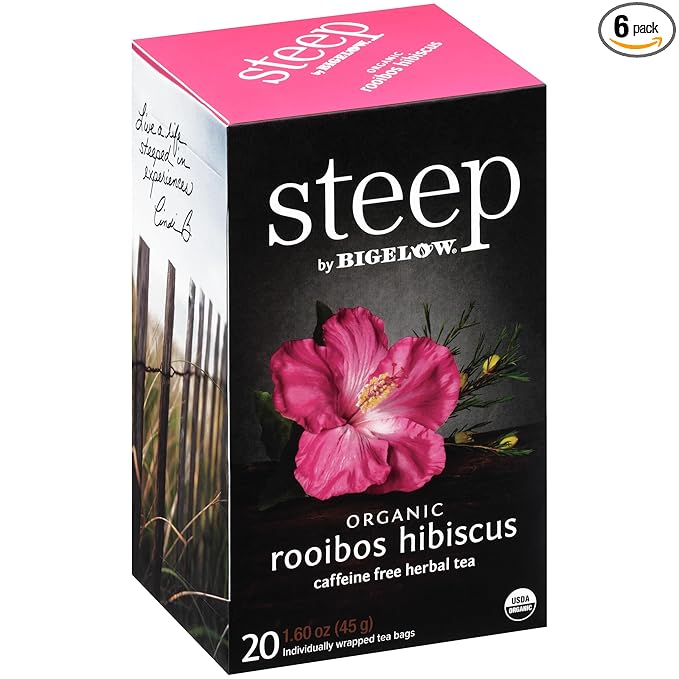 steep by Bigelow Organic Rooibos Hibiscus Herbal Tea, Caffeine Free, 20 Count (Pack of 6), 120 Total Tea Bags - Bloomnest