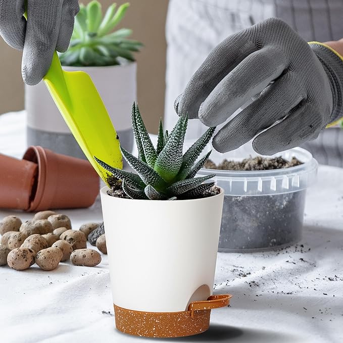 4 inch Small Plant Pots for Outdoor Indoor Plants, 10 Pack Planters with Drainage Holes and Tray, Small Self Watering Pots for Succulent,Cactus, Aloe and Other Plants. (White) - Bloomnest