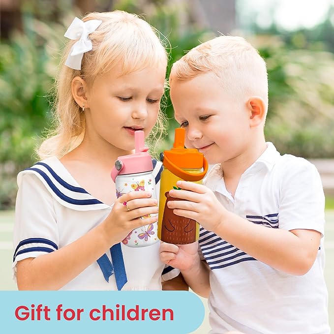 Kids Water Bottle with Straw Lid - 12 Oz Insulated Stainless Steel Water Bottles for Kid Girl- Travel Cup for School Sports - Bloomnest