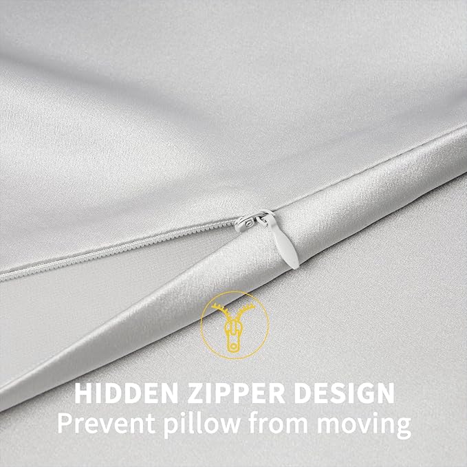 ZIMASILK 100% Pure Mulberry Silk Pillowcase for Hair and Skin Health,Soft and Smooth,Both Sides Premium Grade 6A Silk,600 Thread Count,with Hidden Zipper,1pc(Standard 20''x26'',Light Grey) - Bloomnest