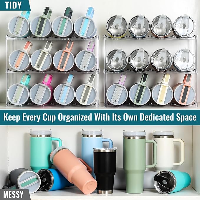 Design for Stanley 40 OZ & Large Bottles & Tumblers with Handle - Acrylic Water Bottle Organizer - Stackable Clear Wine Rack Cup Holder for Home Kitchen Pantry Shelf Countertop Cabinet, 3 Tier Hold 12 MakeLifeBetterEasier