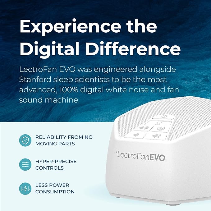 Adaptive Sound Technologies LectroFan EVO White Noise Machine - Compact Sleep Sound Machine for Bedroom, Travel, Study & More - 22 Non-Looping Fan, White & Ocean Noise Variations - White - Bloomnest
