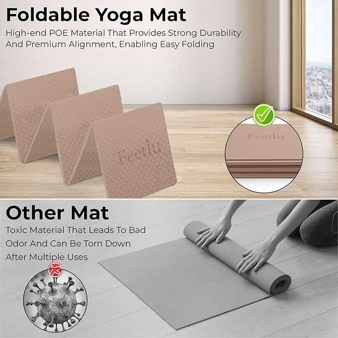 Foldable Yoga Mat, 6mm Thick, Lightweight, Anti-Slip, and Easy to Store – Perfect for Travel, Yoga, Pilates, Home Workouts, and Floor Exercises - Bloomnest