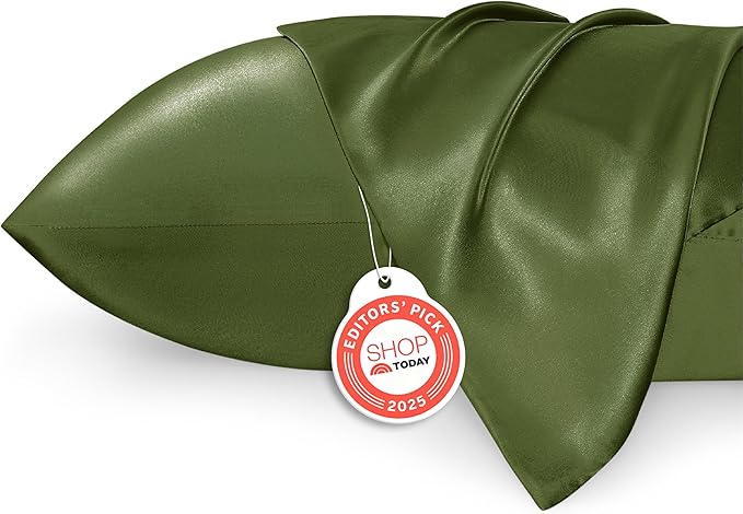Bedsure Satin Pillowcase 2 Pack Similar to Silk Pillow Cases Standard Size, Pillow Case for Hair with Envelope Closure, Olive Green Room Decor Aesthetic Gifts for Women, Moss, 20x26 Inches, 2pcs - Bloomnest