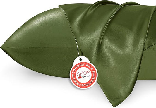 Bedsure Satin Pillowcase 2 Pack Similar to Silk Pillow Cases Standard Size, Pillow Case for Hair with Envelope Closure, Olive Green Room Decor Aesthetic Gifts for Women, Moss, 20x26 Inches, 2pcs - Bloomnest