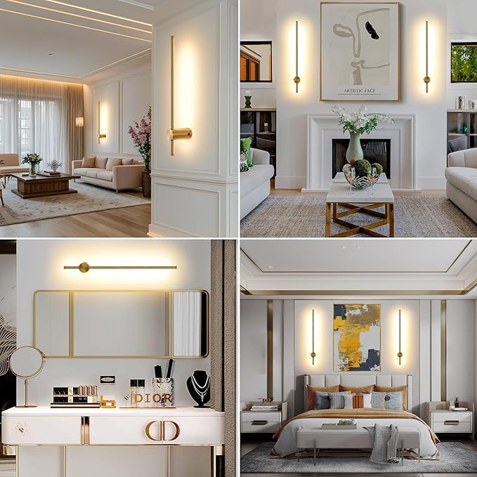 Battery Operated Wall Sconce USB Rechargeable Sconces, 23.6" Brushed Gold Wireless Wall lamp Set of 2, 3000K-6000K & Dimming with Remote Control, LED Wall Lights for Living Room, Bedroom - Bloomnest