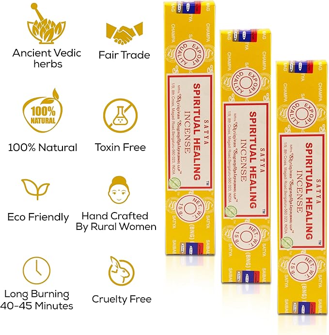 Satya Spiritual Healing Incense Sticks, Satya Bng (Bangalore) Insenses 15gmx3 Pack with Raajsee Incense Holder Bundle, Satya Nagchampa Natural Incense - Bloomnest