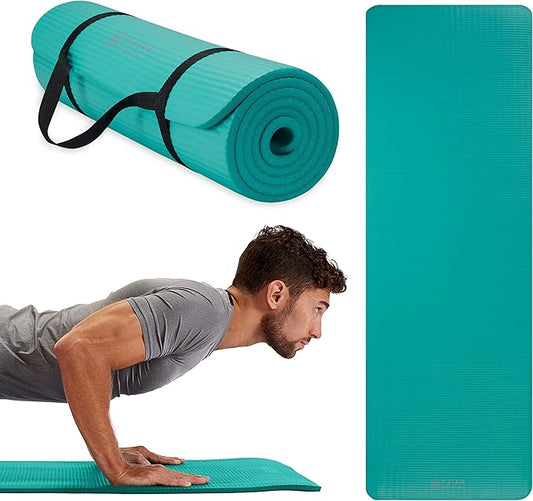 Gaiam Essentials Thick 2/5" (10mm) and Thin 1/4" (6mm) Yoga & Pilates, Fitness & Exercise Mat with Easy-Cinch Carrier Strap