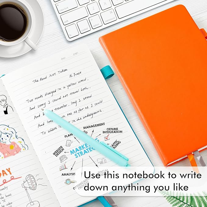 feela Notebooks Journals Bulk, Hardcover Notebook Classic Ruled Journal Set with Pen Holder for School Business Work Travel Writing, with 12 Black Pens, 120 GSM, 5.1”x8.3”, 12 Pack, A5, Solid Colors - Bloomnest