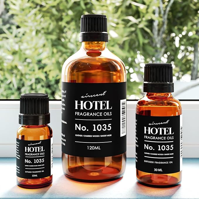 AirScent Hotel Diffuser Oil No. 1035 Inspired by Gramercy Park's Cade 26 Santal Blend - Fragrance Oil for Ultrasonic and Waterless Diffusers and Crafting - 10 mL, 0.34 fl oz Glass Bottle with Dropper - Bloomnest