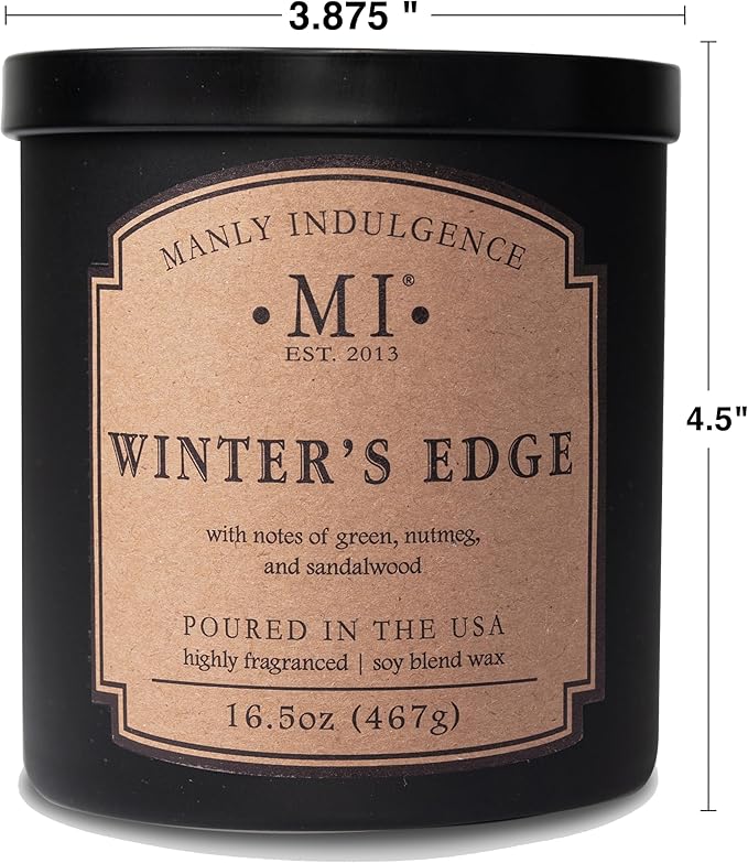 Manly Indulgence Winters Edge Scented Candles for Men, 2 Wick, 16.5 oz Premium Soy Blend Wax, 60H Burn, Candles for Home Scented - Made in The USA - Bloomnest