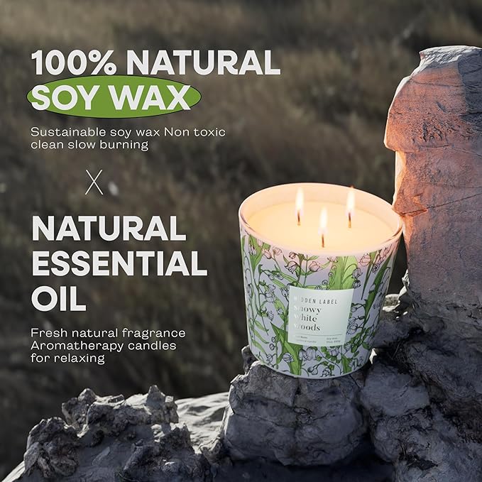 Giant Candle, Snowy White Woods Scented Candle for Home, 30oz Natural Soy Wax, 3-Wick Large Aromatherapy Candles, Up to 100Hour Burn Time, Long Lasting Highly Scented Luxury Candle Gift - Bloomnest