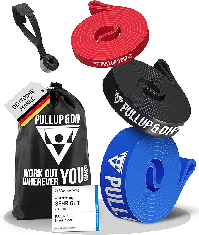 PULLUP & DIP Fitness Bands, Resistance Bands with Bag, Door Anchor (with Sets) and Exercise Guide - Single & in Value Set, Pull-Up Band Fitness Band for Calisthenics - Bloomnest