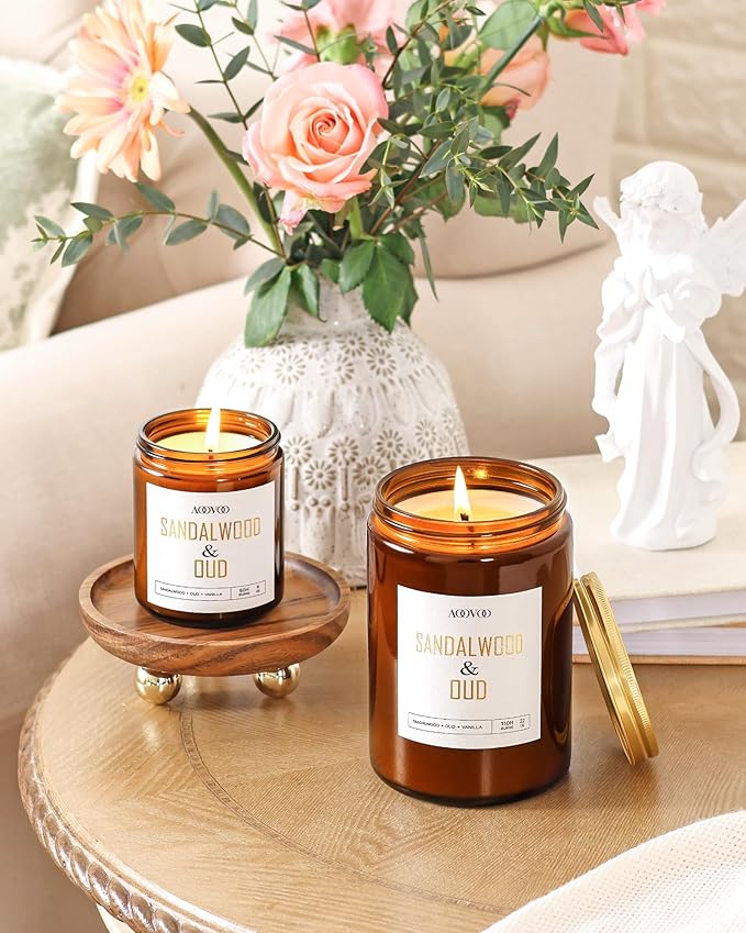 AOOVOO Sandalwood Oud Candle - Large Scented Candles 22oz, Soy Candles, Aromatherapy Candle, Soy Wax Candle - Bloomnest