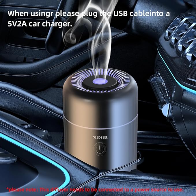 Car Aromatherapy Diffusers for Essential Oils，Mini USB Air Scent Small Humidifier with 7-LED Color Changing for Car Room Home Office Bedroom - Bloomnest