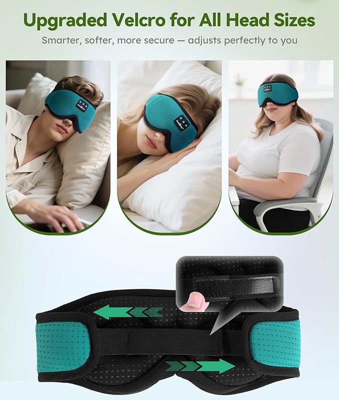 MUSICOZY Sleep Headphones Breathable Bluetooth Headband 3D Sleeping Headphones, Wireless Music Eye Mask Sleep Earbuds for Side Sleeper Women,Men Office Air Travel Cool Tech Gadgets Unique Gifts Green - Bloomnest