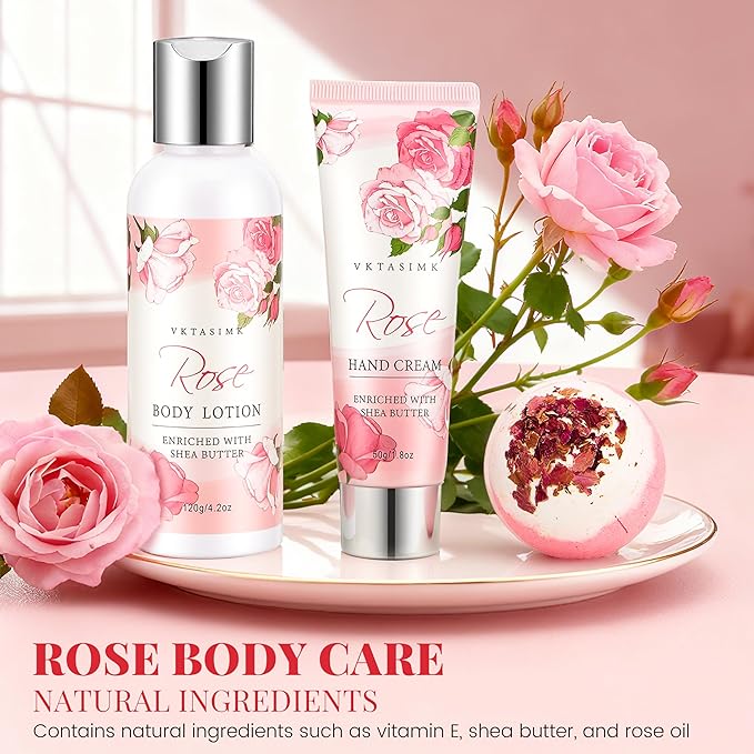 Gifts for Women, Birthday Gifts for Women, Bath and Body Gift Basket Mothers Day Gifts, Rose Home Spa Set Self Care Gift, Thank You for Mom Sister Her Teacher Friends Friendship - Bloomnest