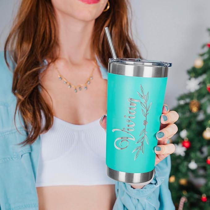 Be Burgundy Personalized Tumbler with Engraved Name - 12 Designs, 20 Oz Coffee Tumbler with Slider Lid, Teal, Double Wall Insulated Tumbler- Gift for Women, Mom, Personalized Gifts for Women - Bloomnest