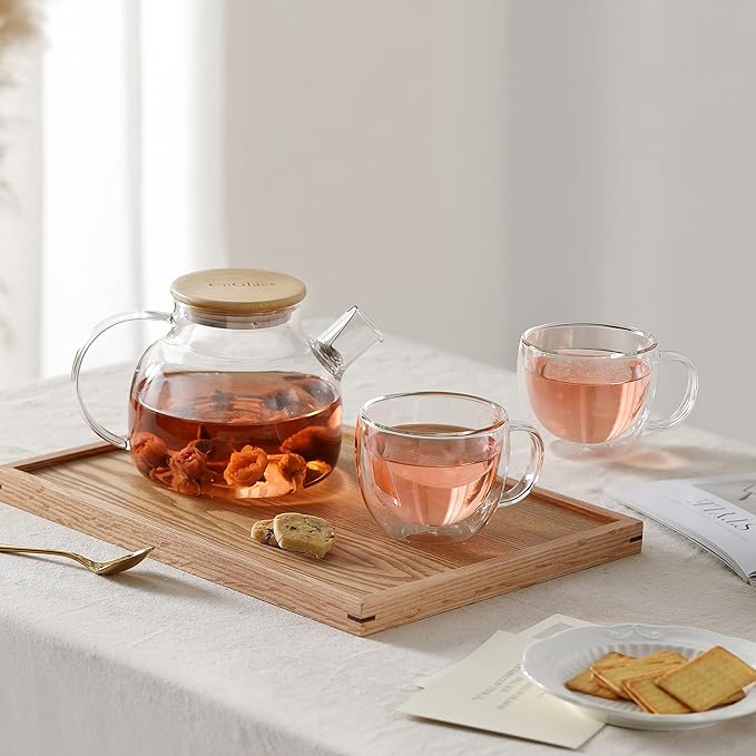 CnGlass Glass Teapot Stovetop Safe,30.4oz Clear Tea pot with Removable Filter Spout,Loose Leaf and Blooming Tea Maker - Bloomnest
