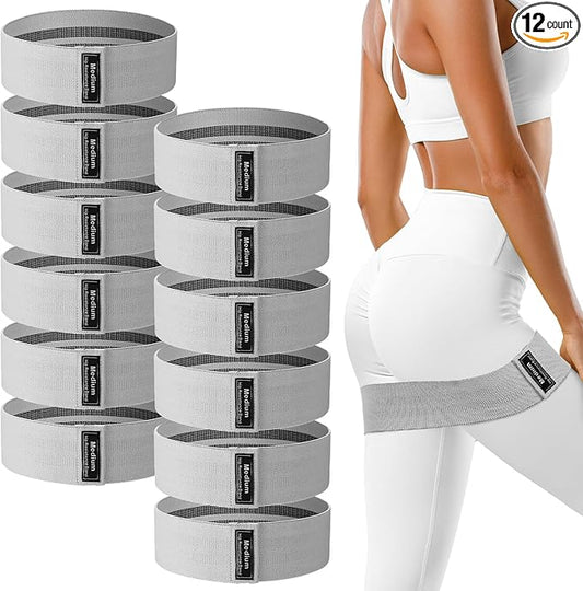 12 Pcs Fabric Resistance Bands for Working Out Booty Workout Stretch Exercise Bands Non Slip for Legs Squat Resistance Loop for Women Men Starter Butt Hip Thigh Fitness - Bloomnest